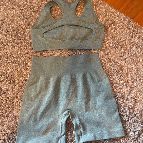 Blue Two Piece Work Out Set- Sports Bra and Biker Shorts - Picture 2 of 3